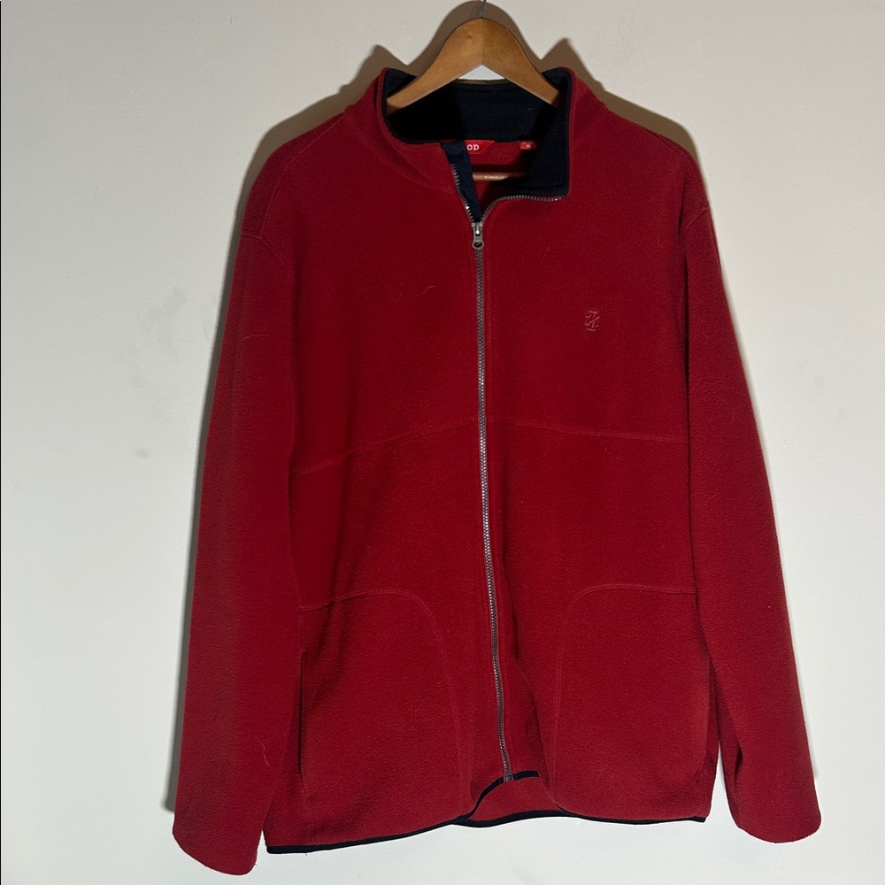 IZOD Mens XL Full Zip Fleece Jacket Red Mock Neck Long Sleeve Soft Warm Layer